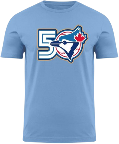 Toronto Blue Jays 50th Anniversary Bulletin T-Shirt - Light Blue