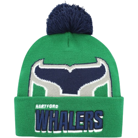 Hartford Whalers Mitchell & Ness Vintage Cuffed Knit Toque with Pom - Supersized Logo