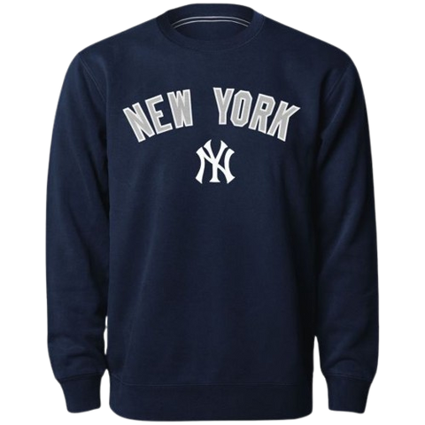 New York Yankees Twill Wordmark Bulletin Crewneck Pullover Sweater - Navy