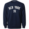New York Yankees Twill Wordmark Bulletin Crewneck Pullover Sweater - Navy
