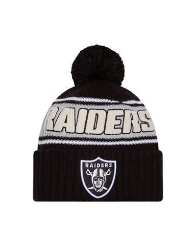 Los Vegas Raiders New Era Fleece Lined Cuffed Knit Toque with Pom - Black