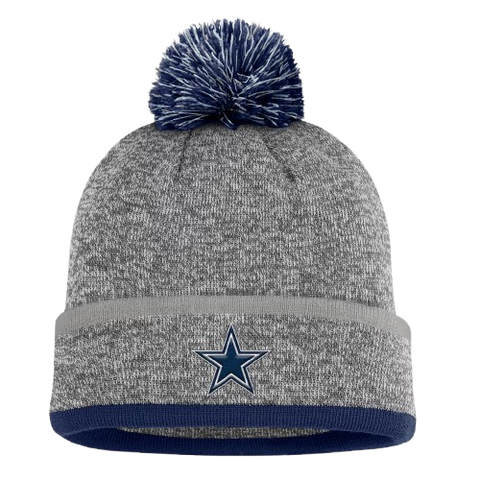 Dallas Cowboys Fanatics Cuffed Knit Toque with Pom - Heather Grey