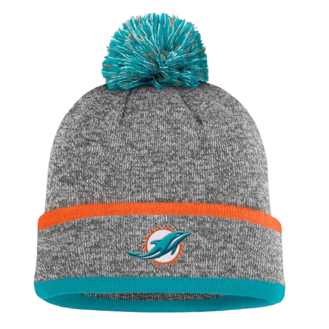 Miami Dolphins Fanatics Cuffed Knit Toque with Pom - Heather Grey