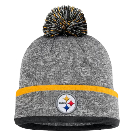Pittsburgh Steelers Fanatics Cuffed Knit Toque with Pom - Heather Grey