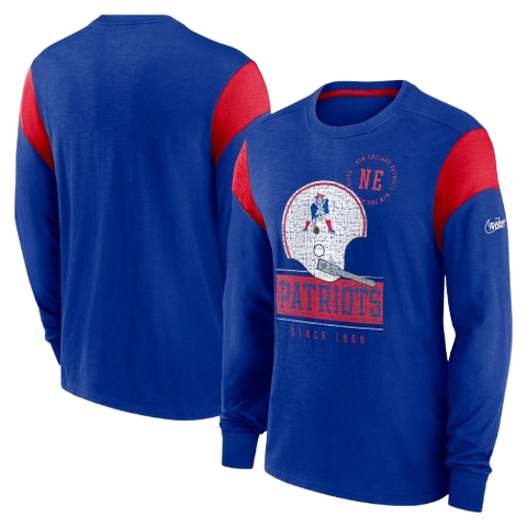 New England Patriots Nike Slub Rewind Playback Helmet Long Sleeve Shirt - Blue