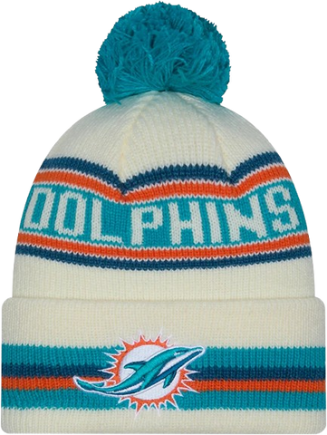 Miami Dolphins New Era Cuffed Knit Toque with Pom – Cream