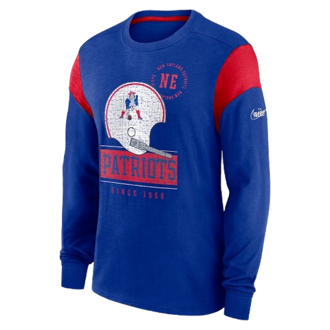 New England Patriots Nike Slub Rewind Playback Helmet Long Sleeve Shirt - Blue