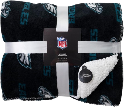 Philadelphia Eagles Faux Sherpa Lined Blanket With Soft Coral Fleece - Black