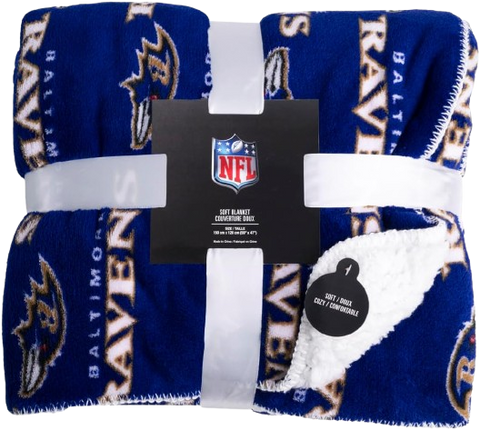 Baltimore Ravens Faux Sherpa Lined Blanket With Soft Coral Fleece - Purple