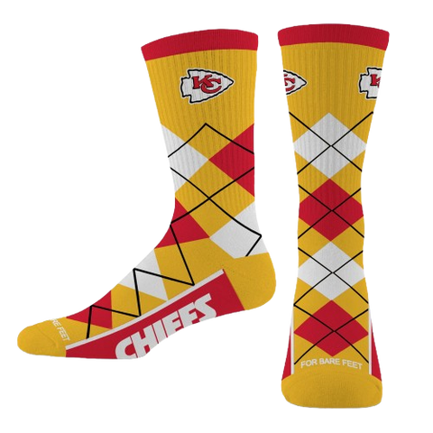 Kansas City Chiefs Argyle Socks Men's Size 10-13