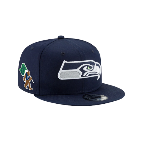 Seattle Seahawks Super Bowl LX Champions Sasquatch Side-Patch 9FIFTY Flat Brim Snapback - Navy