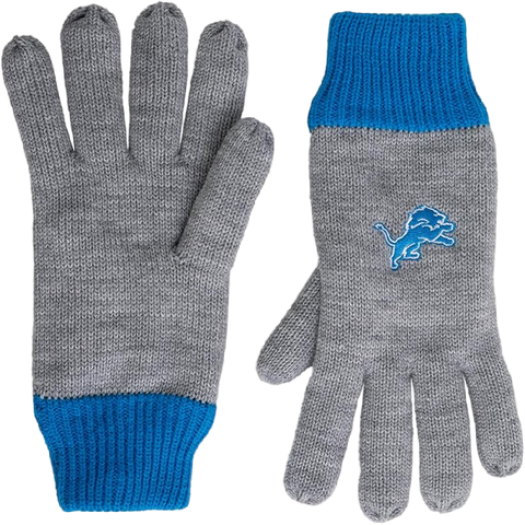 Detroit Lions Polyester Double Lined Winter Gloves One Size Fits Most - Gray