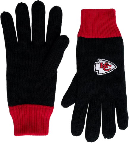 Kansas City Chiefs Polyester Double Lined Winter Gloves One Size Fits Most - Black