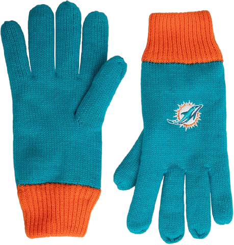 Miami Dolphins Polyester Double Lined Winter Gloves One Size Fits Most - Aqua