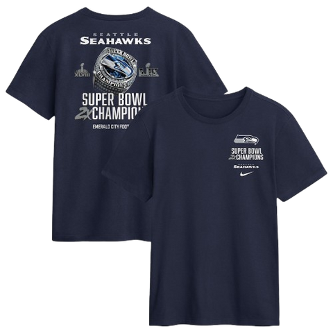 Seattle Seahawks Nike Two-Time Super Bowl Champions Downtown Ring Club T-Shirt - Navy
