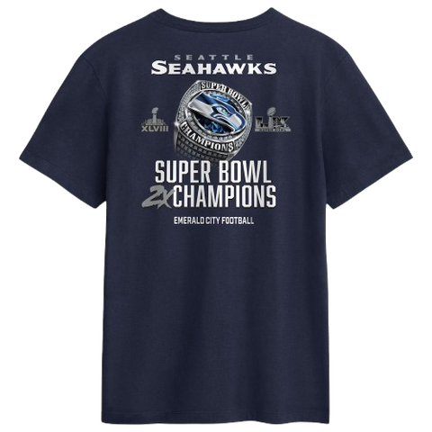 Seattle Seahawks Nike Two-Time Super Bowl Champions Downtown Ring Club T-Shirt - Navy